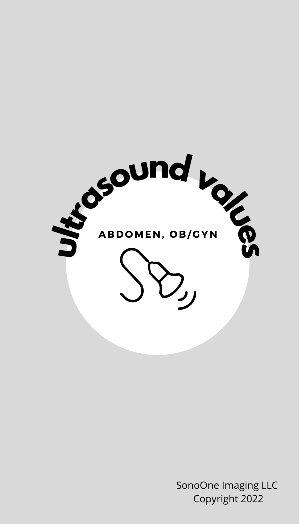 Ultrasound values badge buddy (Abd&Ob/Gyn + Vascular + OBGYN detailed)